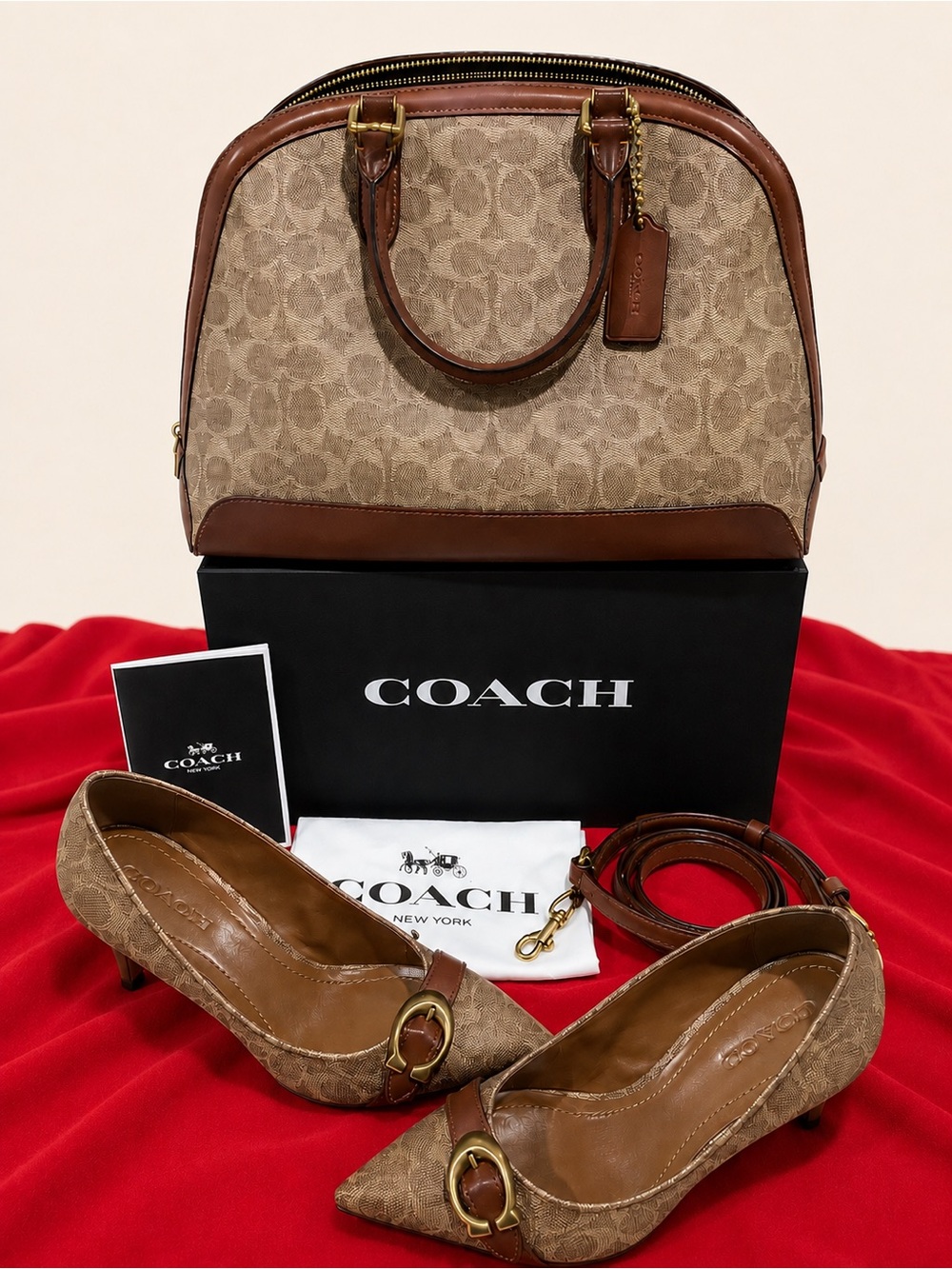 Coach Signature Vintage Canvas Dome Bag + Matching signature heels in SZ 10. NEW